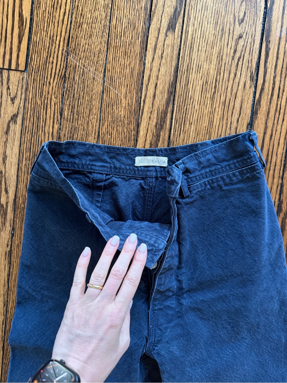 Jesse Kamm Ranger Pants High Rise Tapered Cotton Canvas Navy Indigo - Picture 3 of 4